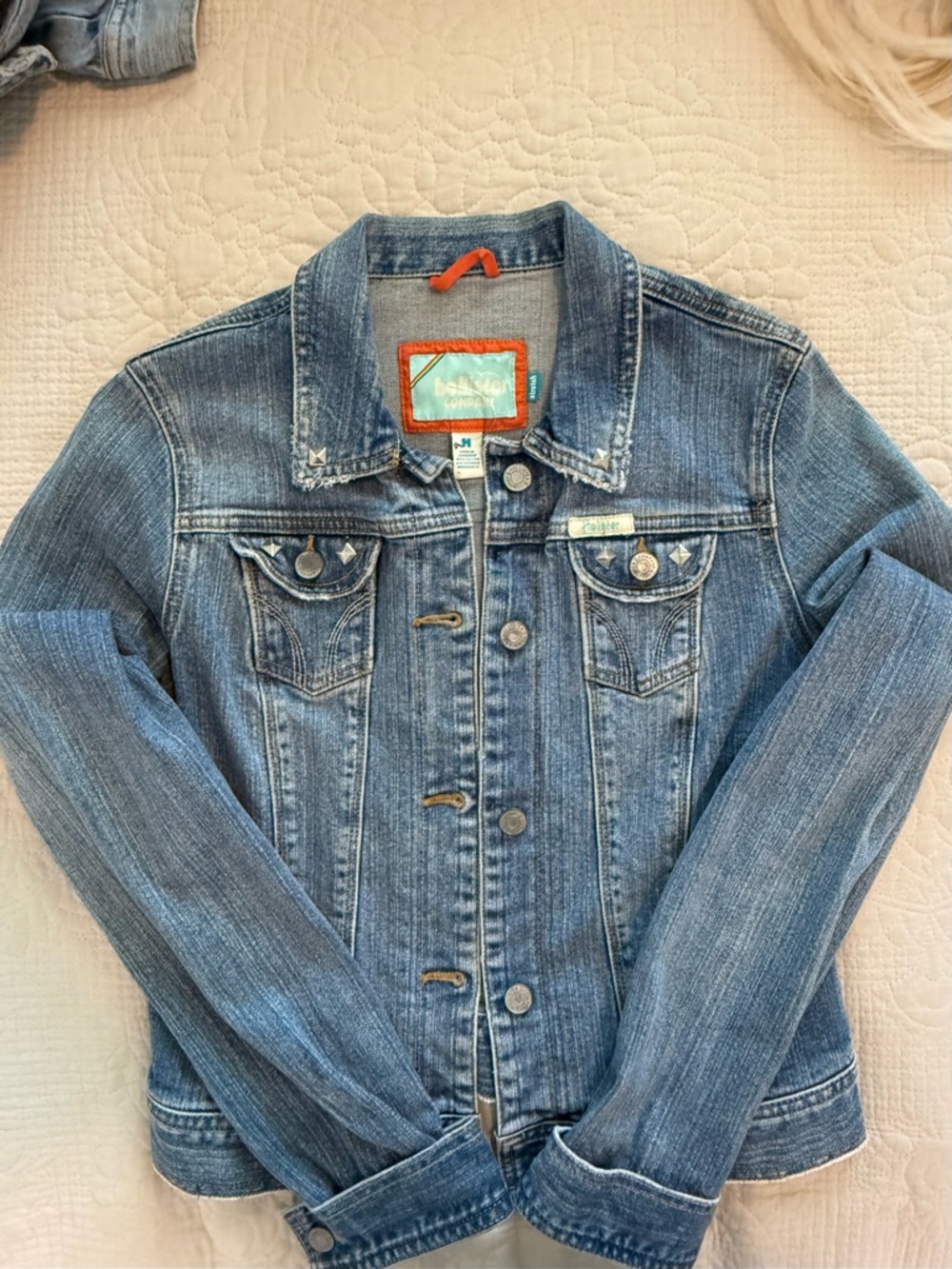 Y2K Hollister Denim trucker Jacket with Bold  Winged Skull Patch bikercore goth - Picture 5 of 9